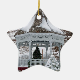 Gazebo in the Snow Ceramic Ornament