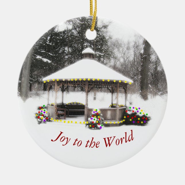 "GAZEBO IN THE SNOW-COVERED WOOD" CERAMIC ORNAMENT (Front)