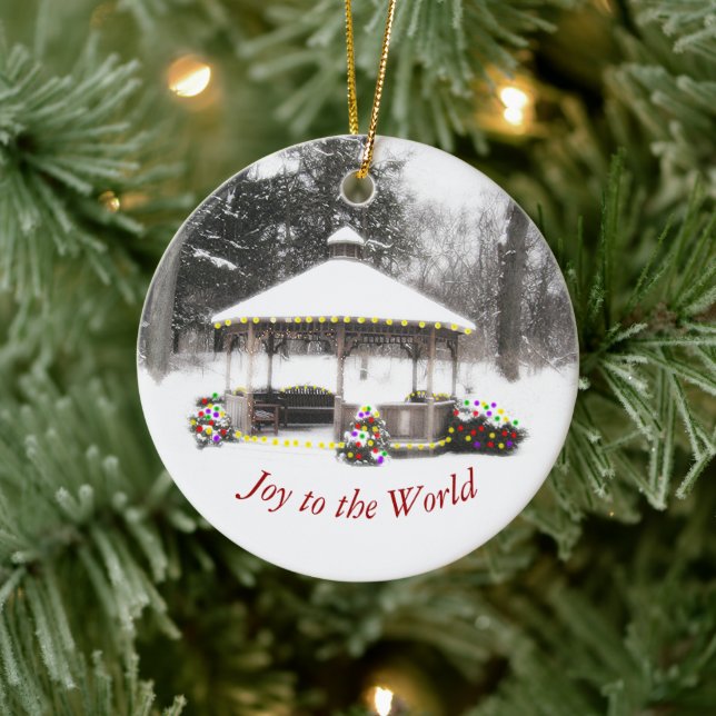 GAZEBO IN THE SNOW-COVERED WOODS CERAMIC ORNAMENT (Tree)