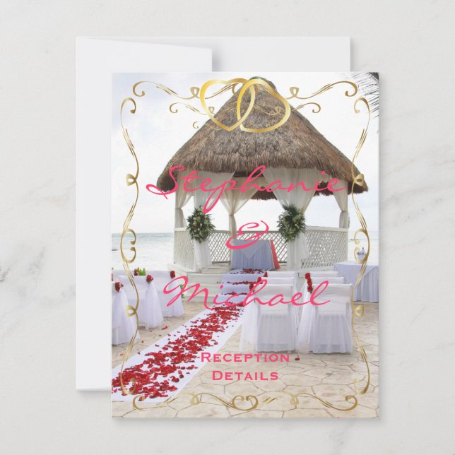 Gazebo On The Beach Wedding Reception Card (Front)