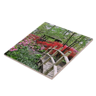 "GAZEBO, WOODEN BRIDGE, RHODODENDRON AND AZALEAS" TILE