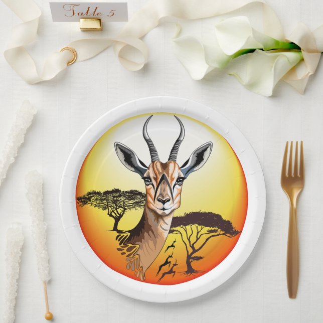 Gazelle African Antelope Wild  Animal Paper Plate (Wedding)