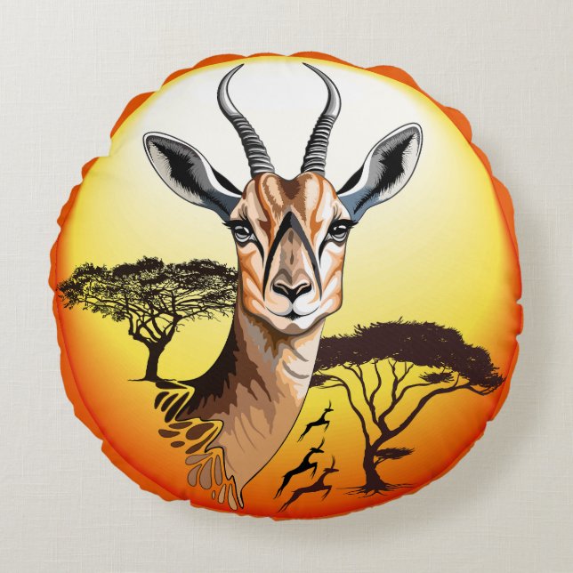 Gazelle African Antelope Wild  Animal Round Pillow (Front)