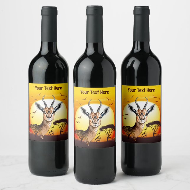 Gazelle African Antelope Wild  Animal Wine Label (Bottles)