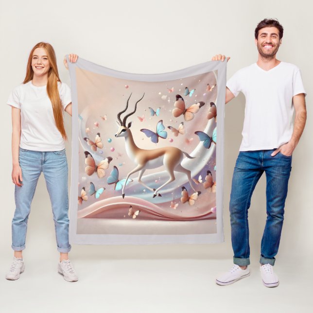 Gazelle and Butterflies Fantasy Art Fleece Blanket (In Situ)