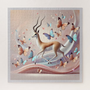 Gazelle and Butterflies Fantasy Art Jigsaw Puzzle