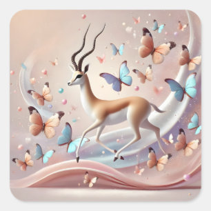 Gazelle and Butterflies Fantasy Art Square Sticker