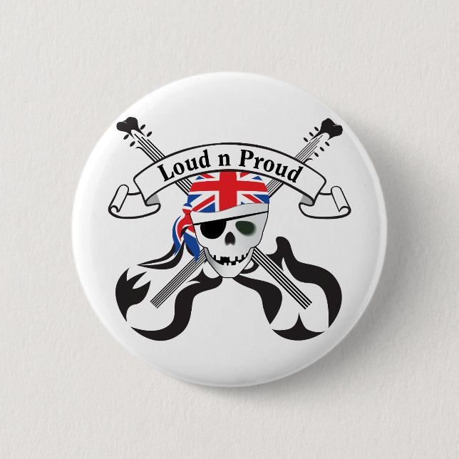 GB Scull & Guitars 2 Inch Round Button (Front)