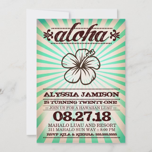 GC Aloha Sunset Aqua Seaweed Birthday Invitation (Front)