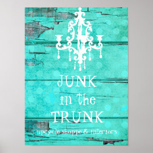 GC Aqua Vintage Wood Chandelier Poster