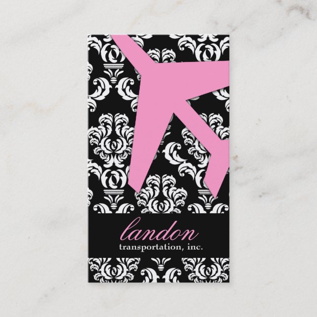 GC | AVIATION TAKE OFF Pink Damask Business Card (Front)