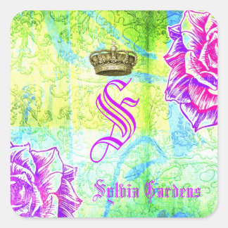 GC Cali Vibrant Garden Crown Purple Garden Flowers Square Sticker