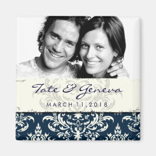 GC   Erika Vintage Damask Save the Date Navy Magnet
