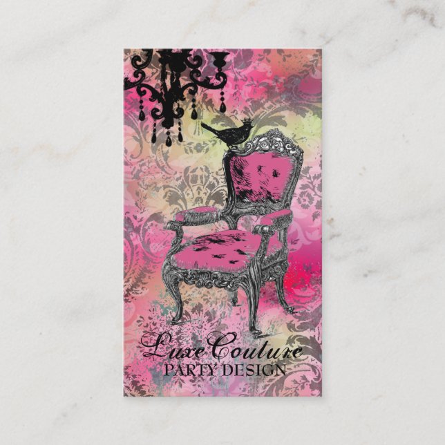 GC | Fabulously French Colourful Pink Damask Business Card (Front)
