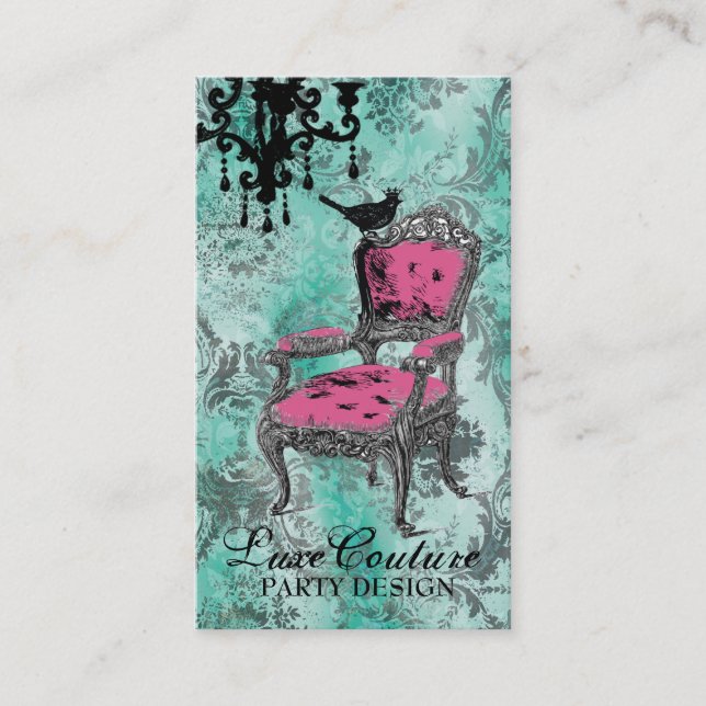 GC Fabulously French Turquoise Damask Business Card (Front)
