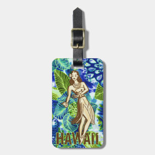 GC Hawaiian Hula Girl Lime Blue Luggage Tag