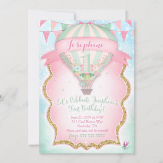 GC Hot Air Balloon First Birthday Invitation
