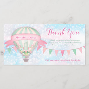 GC Hot Air Balloon First Birthday Thank You Card