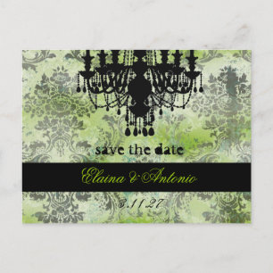 GC Jolie Chandelier Lime Black Damask Announcement Postcard