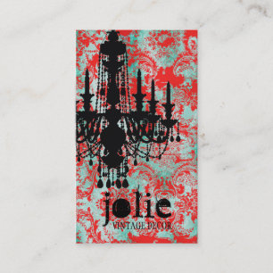 GC   Jolie Chandelier Turquoise Red Damask Business Card