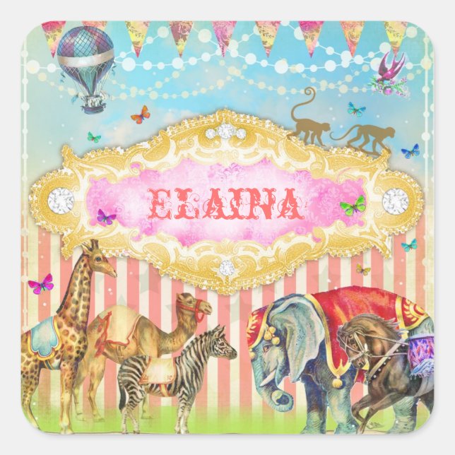 GC Magical Join the Circus Vintage Square Sticker (Front)