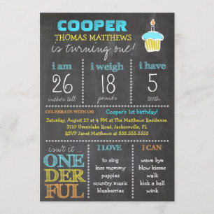 GC Onederful First Birthday Boy Chalkboard Invitation