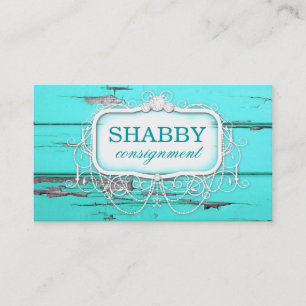 GC Shabby Vintage Aqua Wood Business Card