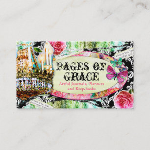 GC Shabby Vintage Charm Black Damask Business Card
