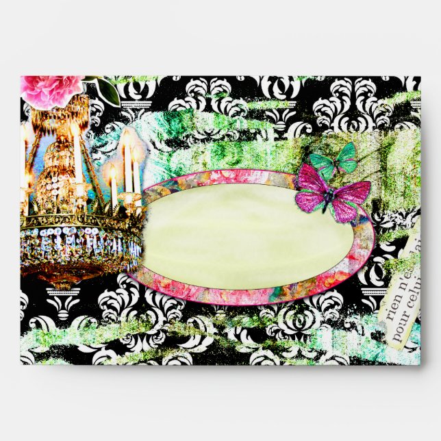 GC | Shabby Vintage Charm Black Damask Envelope (Front)