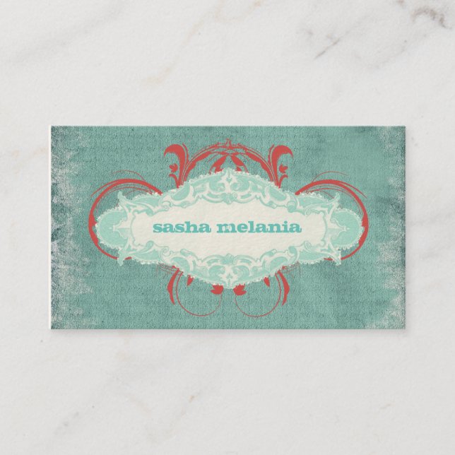 GC | Tantalizing Turquoise Red "Aged" Business Card (Front)