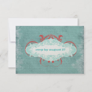 GC   Tantalizing Turquoise Red "Aged"   Gold RSVP Card