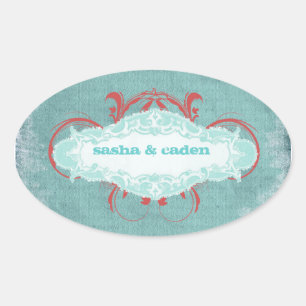 GC   Tantalizing Turquoise Red "Aged" Oval Sticker