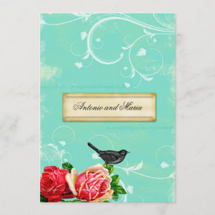 GC Vintage Bird & Rose Turquoise Dream Invitation