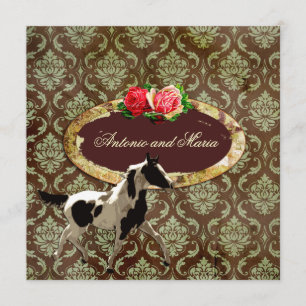 GC   Vintage Damask with Horse    Brown Invitation