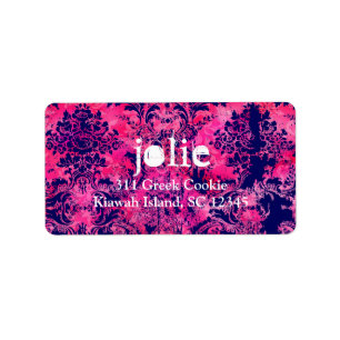 GC    Vintage Pink Ink Damask Label