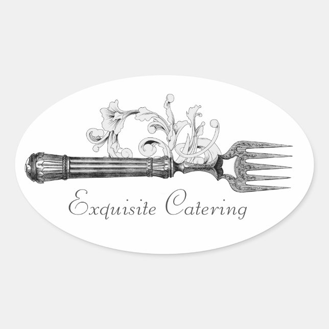 GC Vintage Silver Divine Fork Oval Sticker (Front)