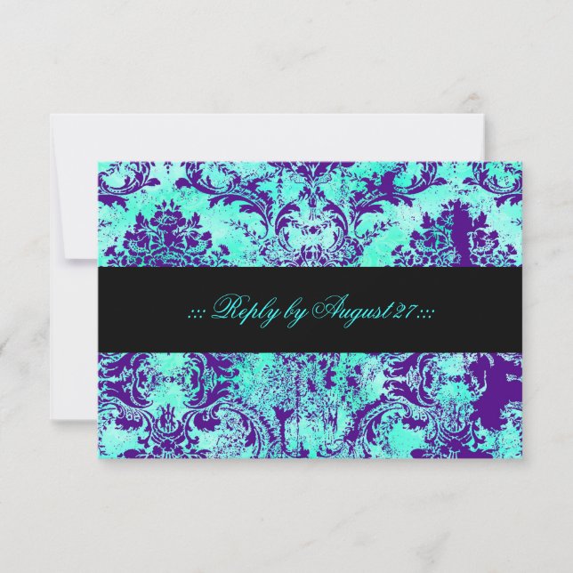GC Vintage Turquoise et pourpre Damask RSVP (Devant)