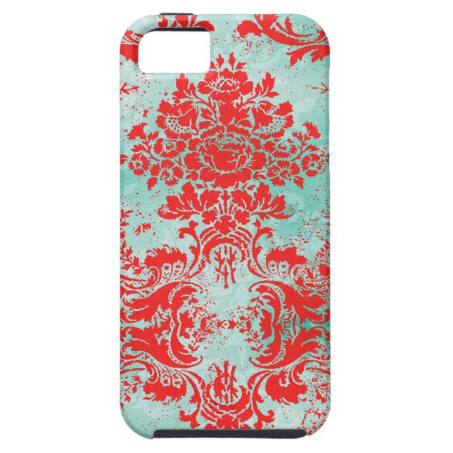 GC Vintage Turquoise Red Damask Case Mate (Back)