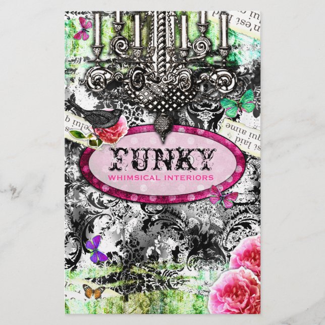 GC | Whimsical Vintage Charm - Black White Damask Flyer (Front)