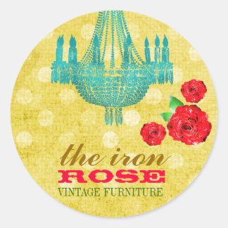 GC Yellow Vintage Rose Dots Business Card Classic Round Sticker