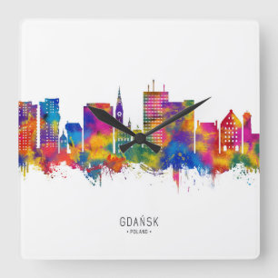 Gdansk Poland Skyline Square Wall Clock
