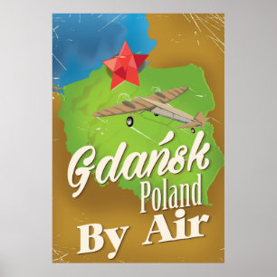 Gdańsk Poland vintage flight poster