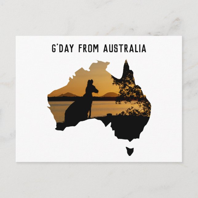 G'Day From Australia Black White Gold Sunset Postcard (Front)