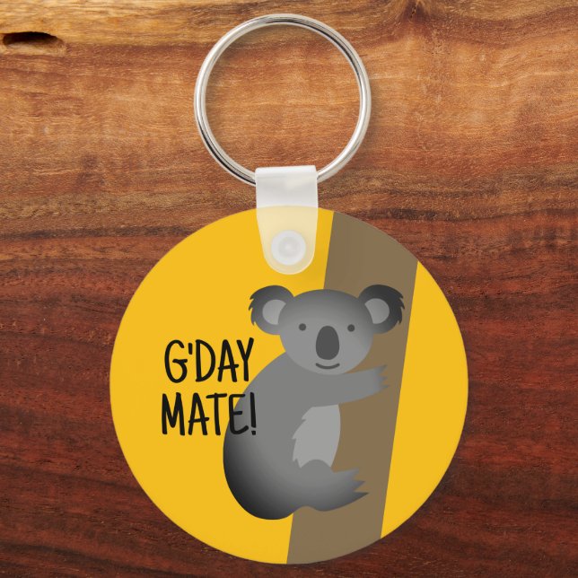 G'day Mate cute Australian koala bear drawing name Keychain (Front)