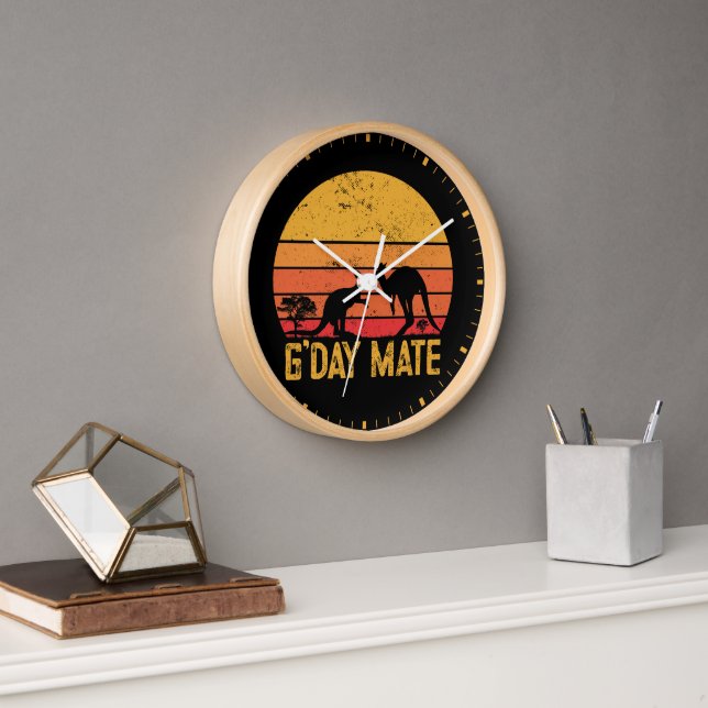 G'day Mate! Retro Vintage Australian Kangaroos   Clock (Office)