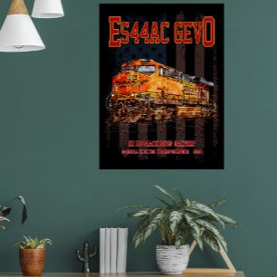 GE ES44AC GEVO Locomotive and American flag Photo Print