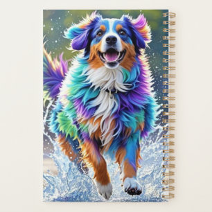 Géant coloré heureux jouant chien drôle, splash