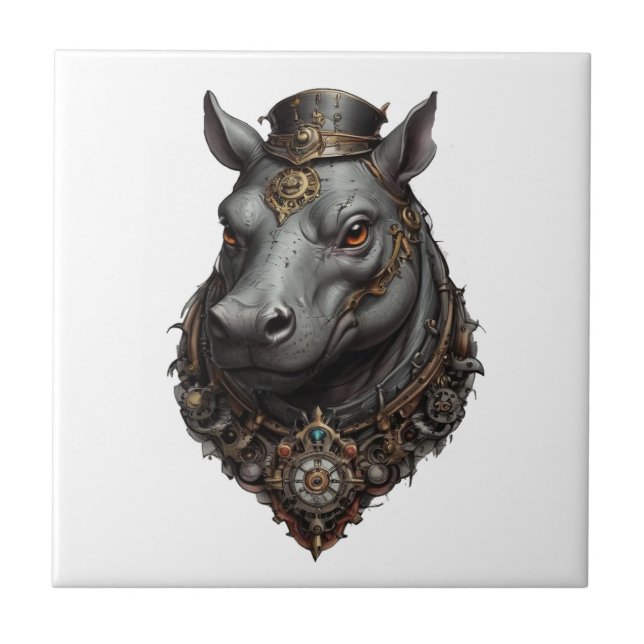 "Gear-Driven Giant: The Steampunk Hippo" Tile (Front)