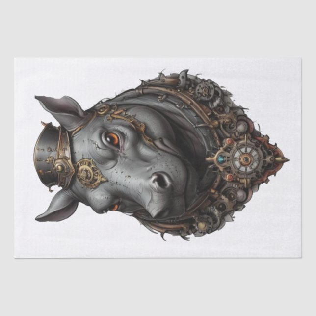 "Gear-Driven Giant: The Steampunk Hippo" Tissue Paper (Front)