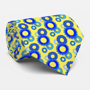 Gear Heads - Many Shades of Blue on Yellow  Tie